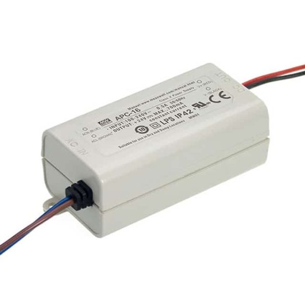 APC-16-700 - Driver LED 17W 90-264VCA/127-370VCC Saída 9-24V 0.7A - MEAN WELL