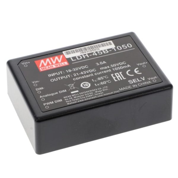 LDH-45B-1050 - Driver LED 45W 18-32VCC Saída 21-43V 1,05A - MEAN WELL