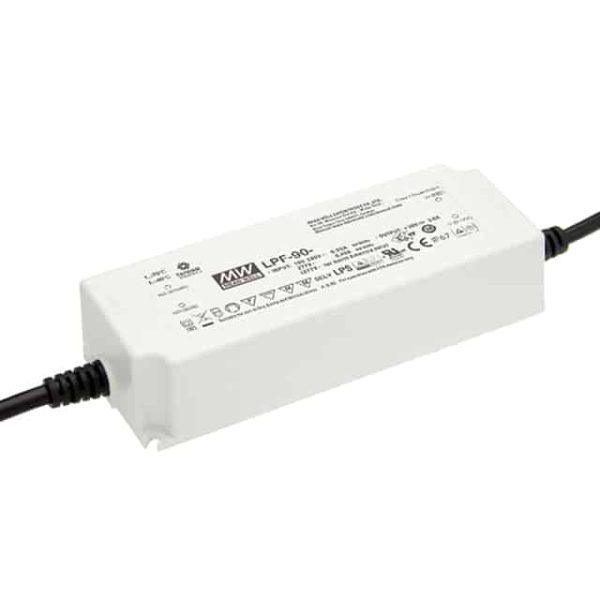 LPF-90-20 - Driver LED 90W 90-305VCA/127-431VCC Saída 12-20V 4,5A - MEAN WELL