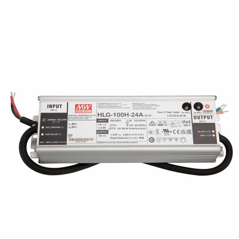 HLG-100H-24A – Fonte Chaveada p/ LED 96W 90-305VCA/127-431VCC Saída 24VCC/4A – MEAN WELL