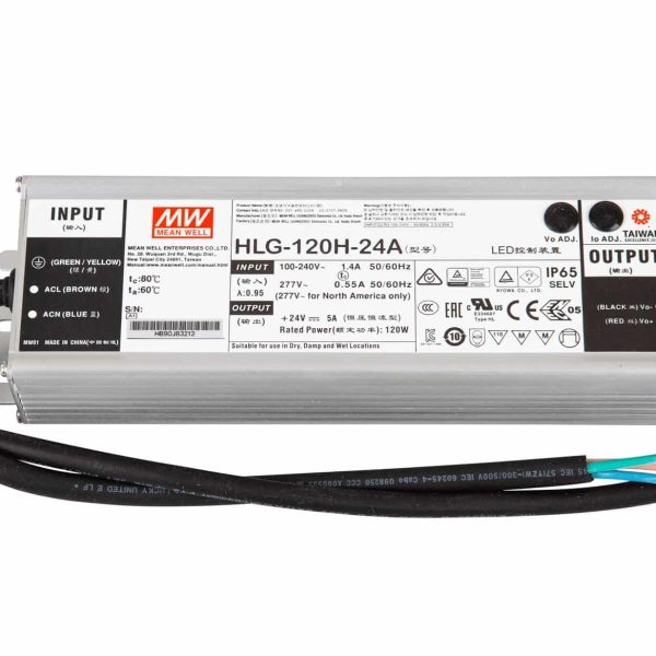 HLG-120H-24A - Fonte Chaveada p/ LED 120W 90-305VCA/127-431VCC Saída 24VCC/5A - MEAN WELL