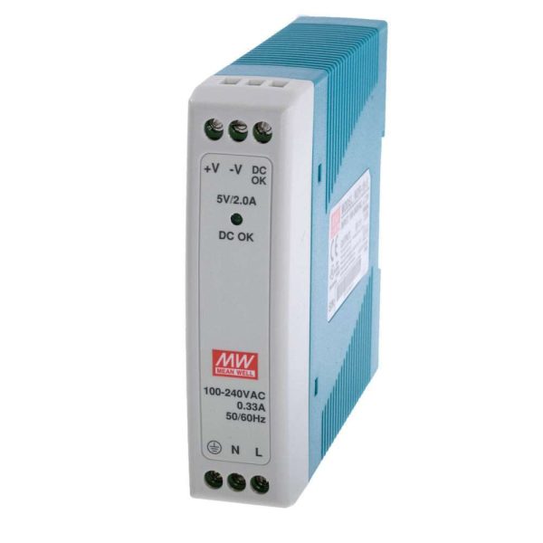 MDR-10-5 - Fonte Chaveada DIN 10W 85-264VCA/120-370VCC Saída 5VCC-2A - MEAN WELL