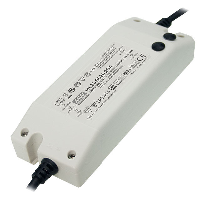 HLN-60H-15A – Driver LED 60W 90-305VCA/127-431VCC Saída 15V-4A – MEAN WELL