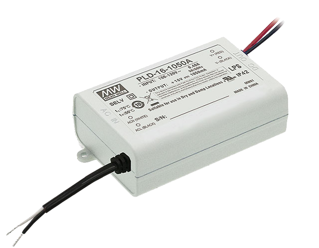 PLD-16-1400A – Driver LED 16W Corrente Constante 1400mA Entrada 90-264VCA Saída 6-12VCC Não Dimerizável – MEAN WELL