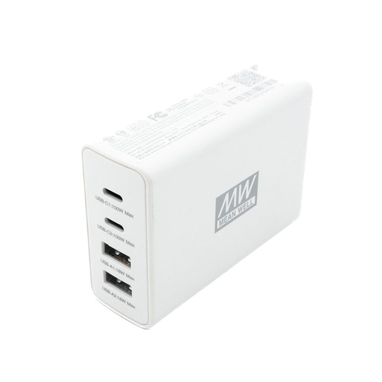 NGE100U – Carregador USB GaN 100W 2×USB-C + 2×USB-A – MEAN WELL