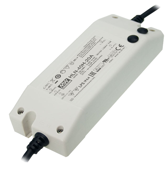 HLN-40H-24B – Driver LED 40,1W 90-305VCA/127-431VCC Saída 24V-1,67A – MEAN WELL