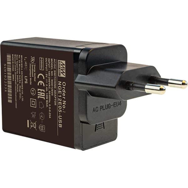 NGE12E05-USB – Adaptador AC/DC 12W 80~264VCA Saída 5V-2.4A – MEAN WELL