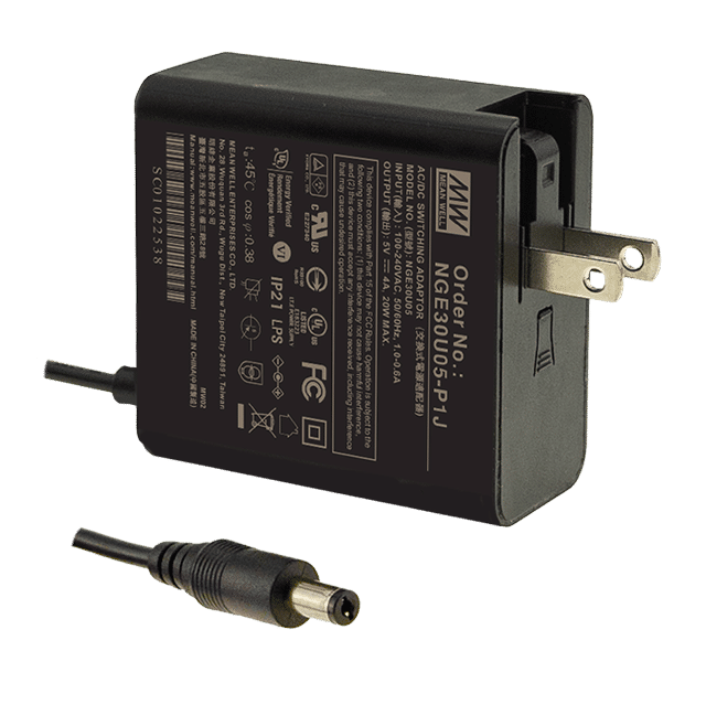 NGE30U12-P1J – Adaptador AC/DC 30W 80~264VCA Saída 12V-2.5A – MEAN WELL