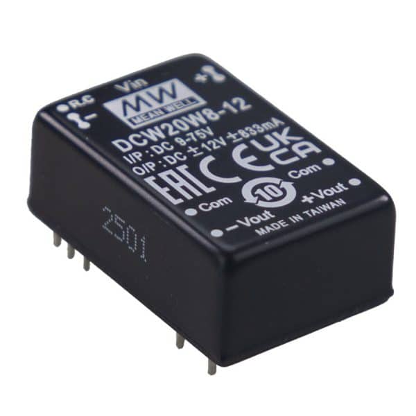 DCW20W8-15 – Conversor CC/CC Módulo 20W 9-75VCC Saída ±15VCC/0.666A – MEAN WELL