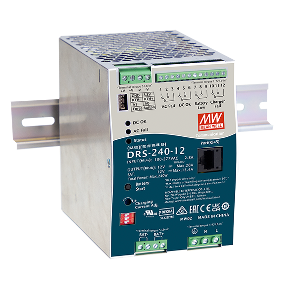 DRS-240-12CAN – Fonte Chaveada DIN 240W 90-305VCA/127-431VCC Saída 12V-0-20A – MEAN WELL