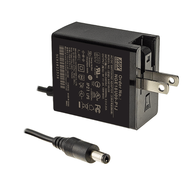 NGE18U09-P1J – Adaptador AC/DC 18W 80~264VCA Saída 9V-2A – MEAN WELL