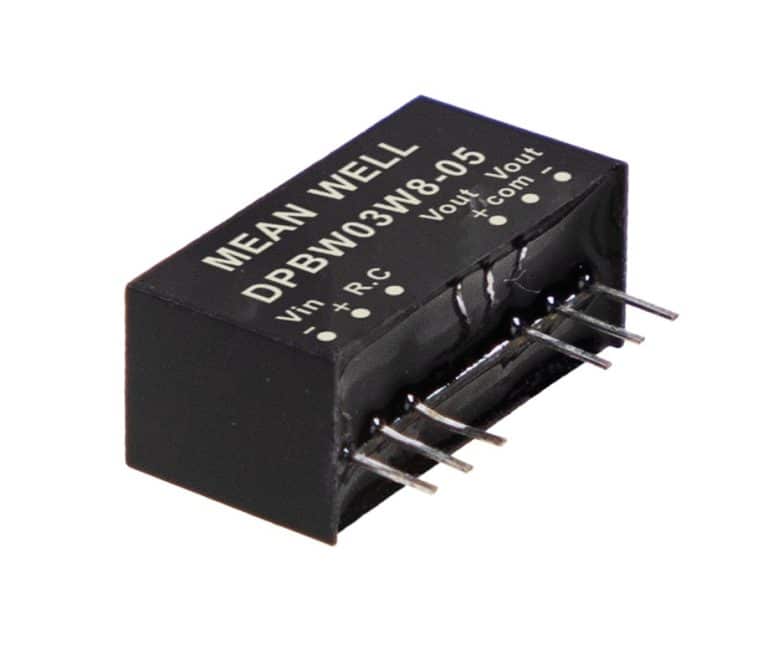 DPBW03W8-05 – Conversor CC/CC Módulo 3W 9-75VCC Saída ±5VCC/0.3A – MEAN WELL
