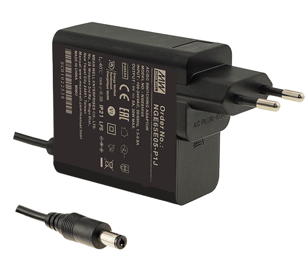 NGE65E05-P1J – Adaptador AC/DC 65W 80~264VCA Saída 5V-6A – MEAN WELL