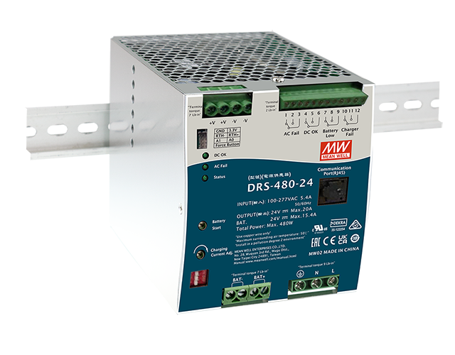 DRS-480-24CAN – Fonte Chaveada DIN 480W 90-305VCA/127-431VCC Saída 24V-0-20A – MEAN WELL
