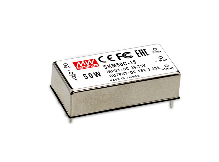 SKM50W8-15 – Conversor CC/CC Módulo 50W 9-75VCC Saída 15VCC/3.33A – MEAN WELL