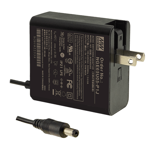 NGE65U24-P1J – Adaptador AC/DC 65W 80~264VCA Saída 24V-2.71A – MEAN WELL