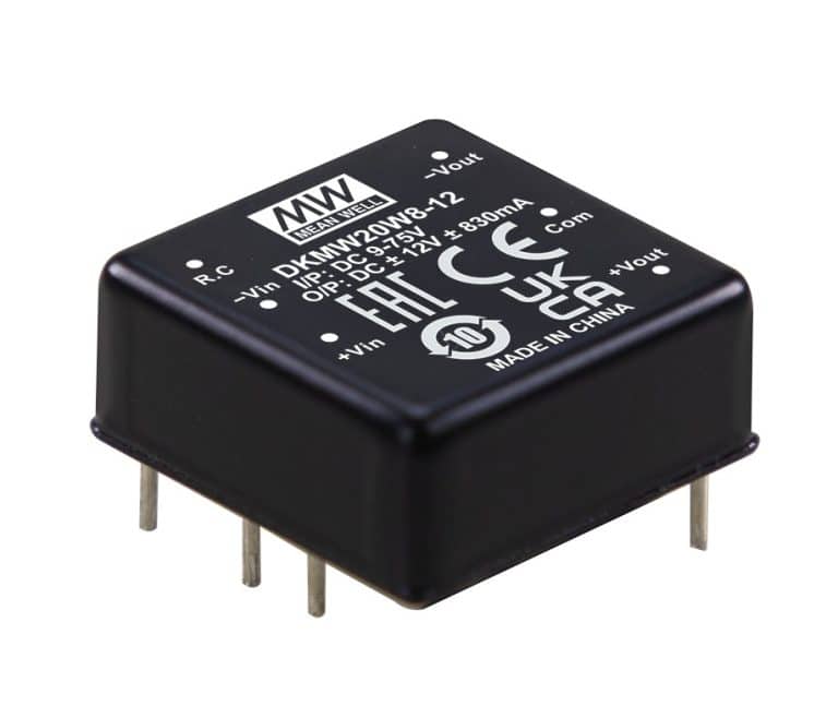 DKMW20W8-12 – Conversor CC/CC Módulo 20W 9-75VCC Saída ±12VCC/0.83A – MEAN WELL